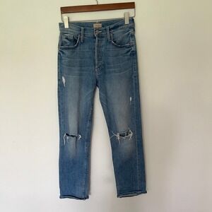 Mother Denim The Tomcat Ankle 27 Distressed Button Fly Jeans Medium Wash